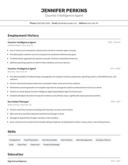 Counter Intelligence Agent Resume