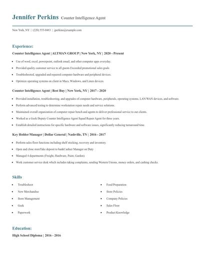 Counter Intelligence Agent Resume