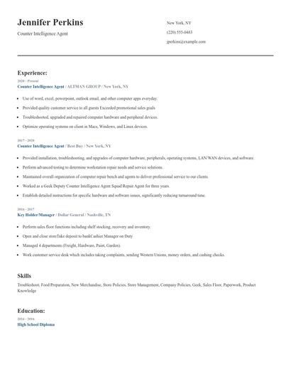 Counter Intelligence Agent Resume