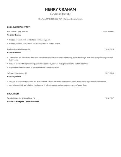Counter Server Resume