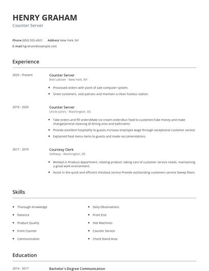 Counter Server Resume