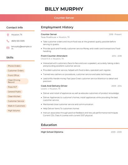 Counter Server Resume