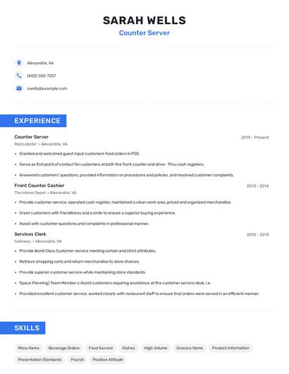 Counter Server Resume