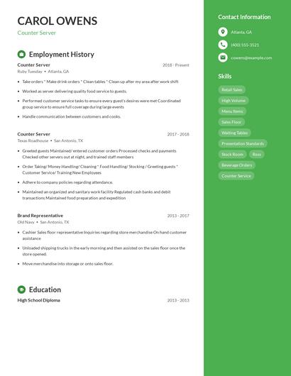 Counter Server Resume