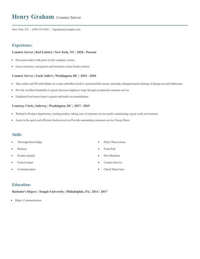Counter Server Resume