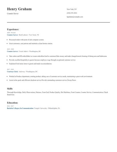 Counter Server Resume
