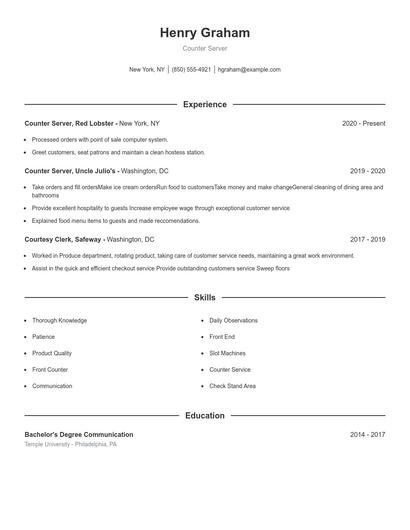Counter Server Resume