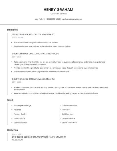 Counter Server Resume