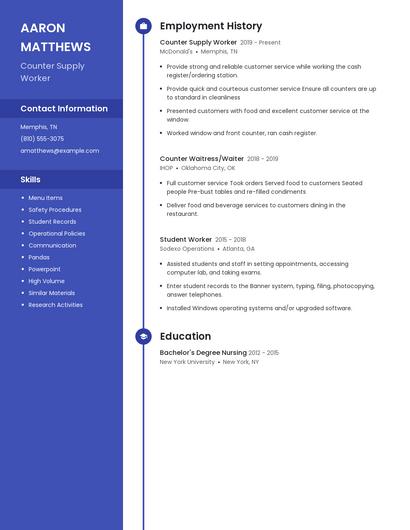 Counter Supply Worker Resume