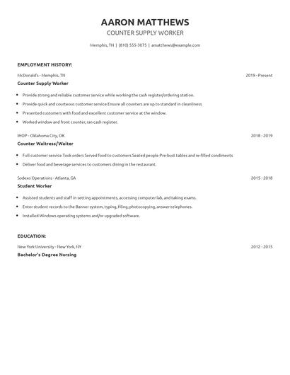 Counter Supply Worker Resume