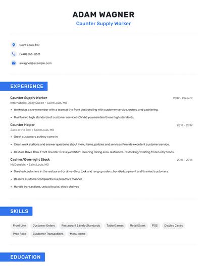 Counter Supply Worker Resume