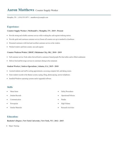 Counter Supply Worker Resume