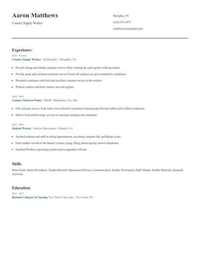 Counter Supply Worker Resume