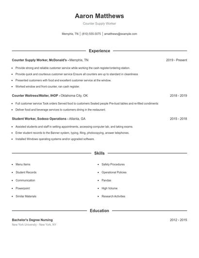 Counter Supply Worker Resume