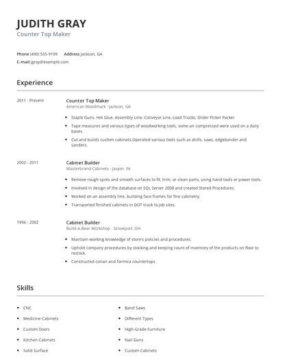 Counter Top Maker Resume
