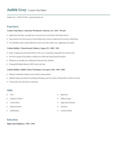Counter Top Maker Resume