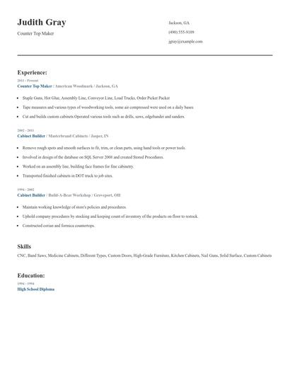 Counter Top Maker Resume