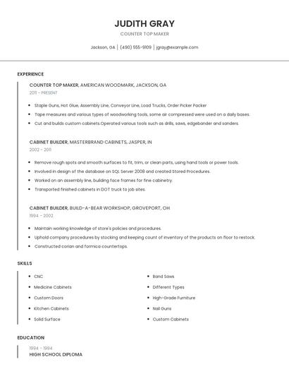 Counter Top Maker Resume