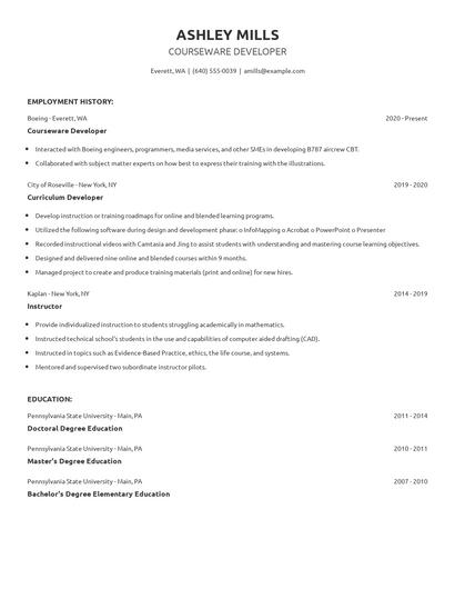Courseware Developer Resume