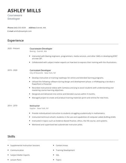 Courseware Developer Resume