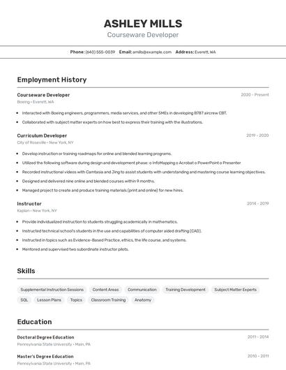 Courseware Developer Resume