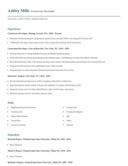 Courseware Developer Resume