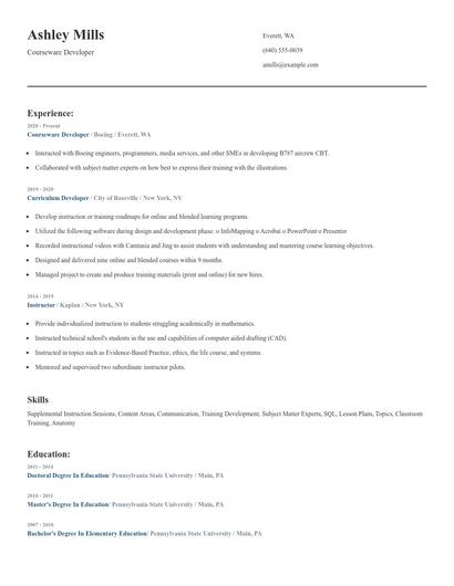 Courseware Developer Resume