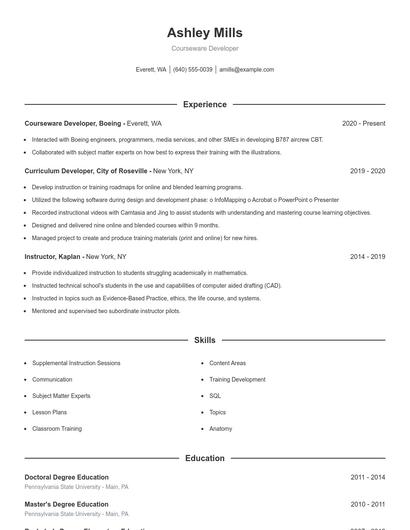 Courseware Developer Resume