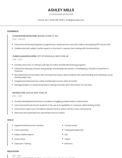 Courseware Developer Resume