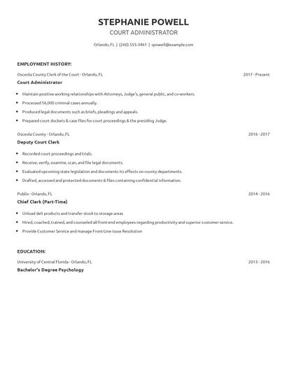 Court Administrator Resume