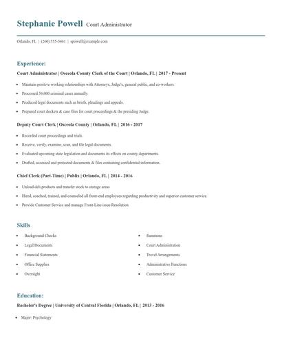 Court Administrator Resume