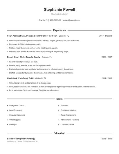 Court Administrator Resume