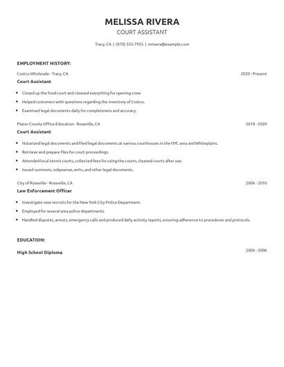 Court Assistant Resume