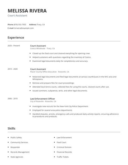 Court Assistant Resume
