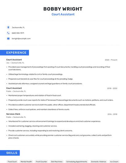 Court Assistant Resume