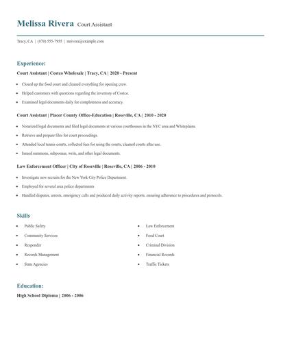 Court Assistant Resume