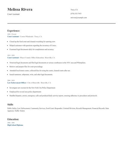 Court Assistant Resume