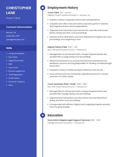 Court Clerk Resume