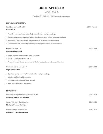 Court Clerk Resume