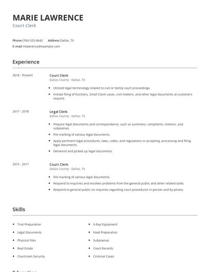 Court Clerk Resume