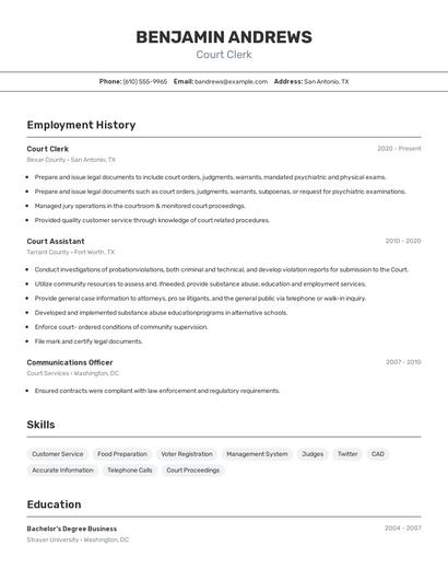 Court Clerk Resume