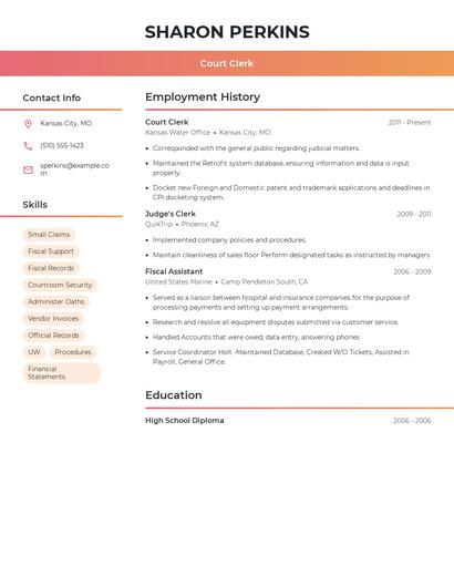 Court Clerk Resume