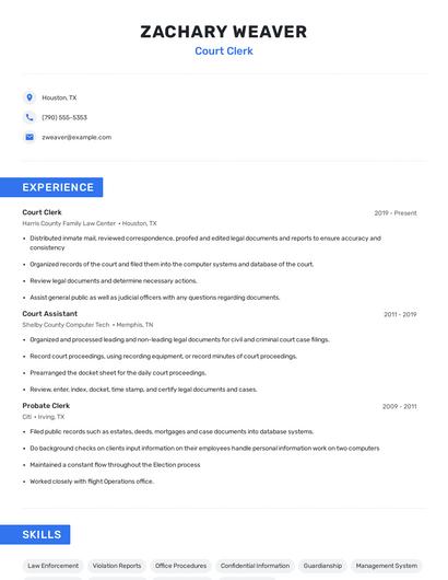 Court Clerk Resume