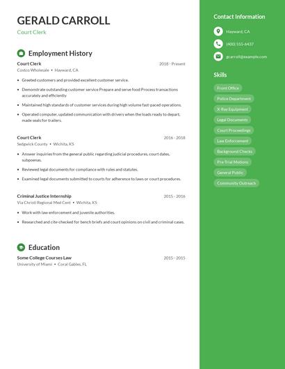 Court Clerk Resume
