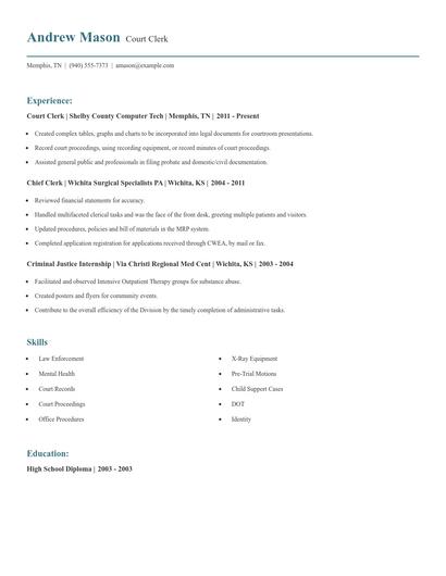 Court Clerk Resume