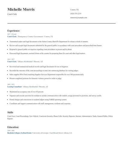 Court Clerk Resume