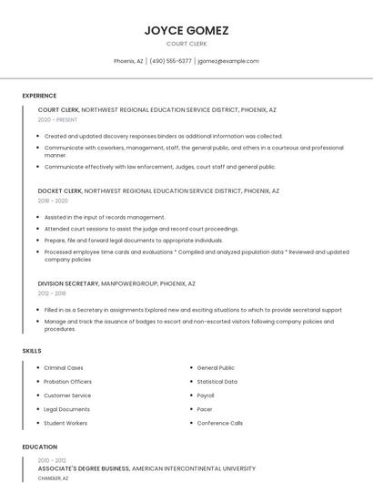 Court Clerk Resume