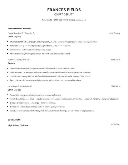 Court Deputy Resume