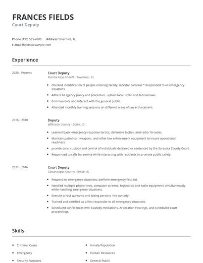 Court Deputy Resume