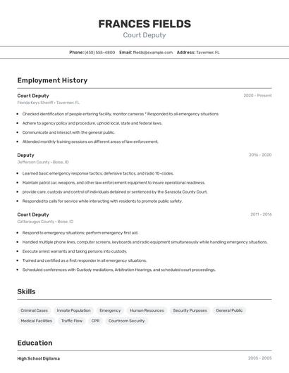 Court Deputy Resume